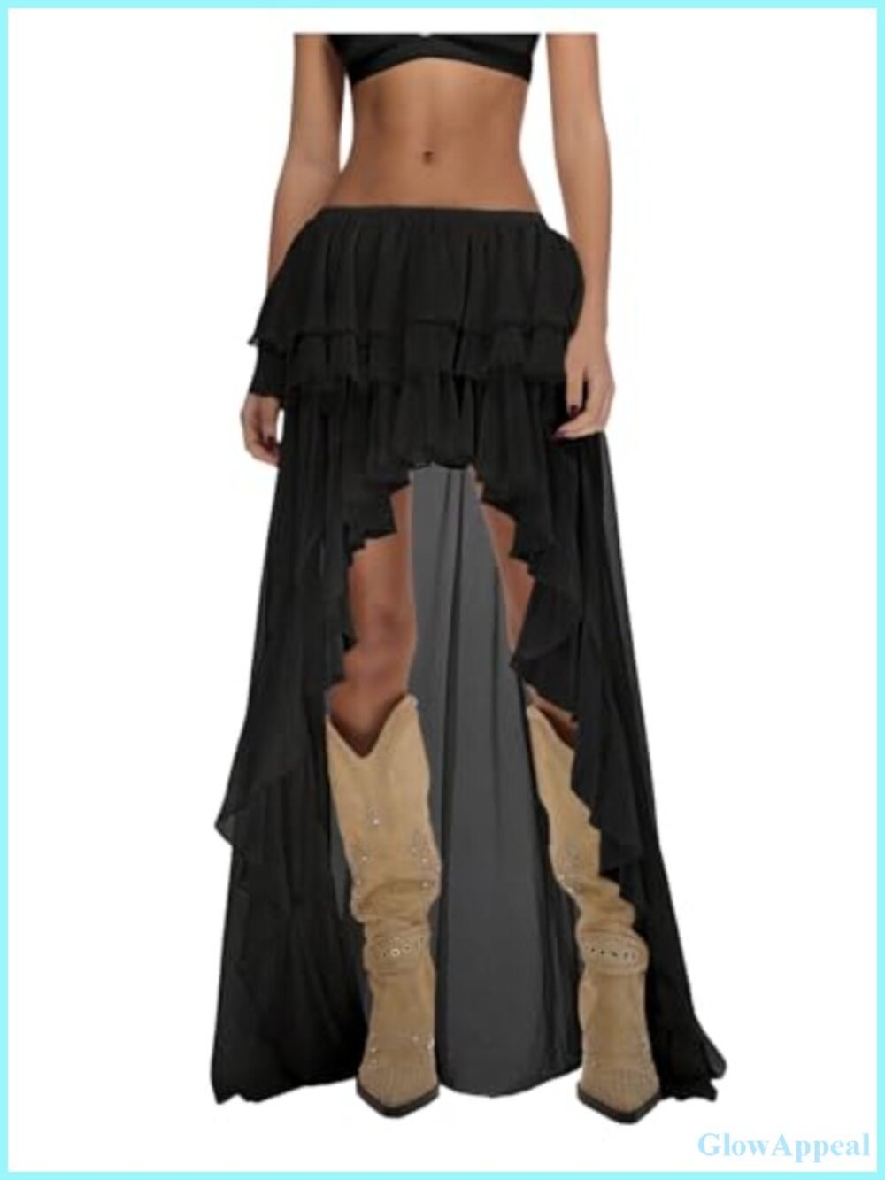Ruffle Chiffon Maxi Skirt Elastic Drop Waist Boho Asymmetrical